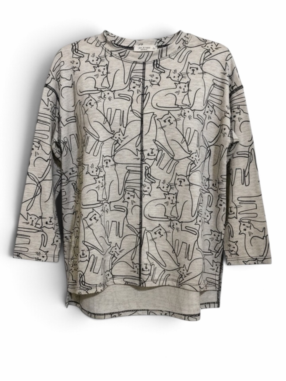 Jess & Jane Tabby Cat Lover Tunic Top Gray Black Oversize Whimsical Women’s SZ S